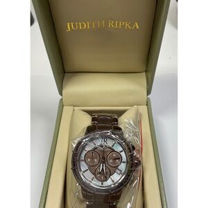 Judith Ripka Women Chronograph Watch Brown Mother of Pearl Dial Stainless Steel